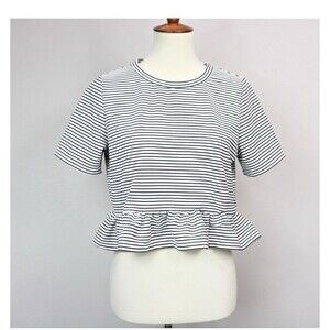 Divided by H&M Black & White Striped Boxy Peplum Crop Top Shirt Women’s Size Sm